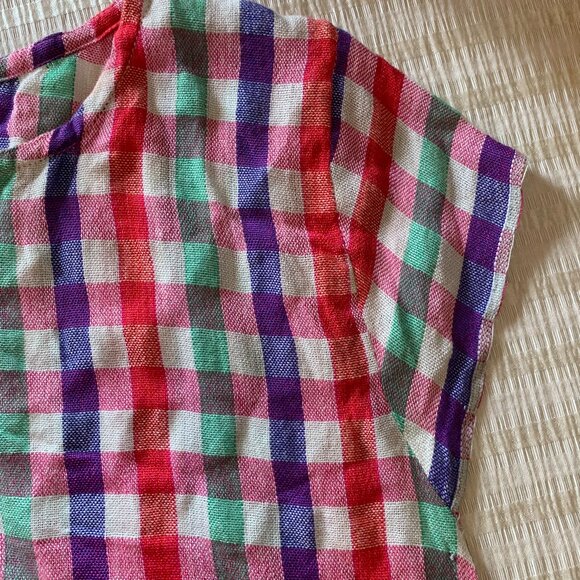 Top Sleeveless Side Tie Multicolor Plaid Check Open Side Cap Sleeve Preppy Beach - Picture 5 of 6